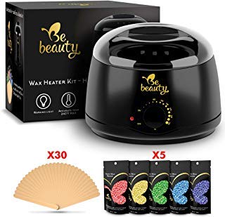 Wax Warmer Hair Remouval Kit - Wax Heater with 5 Hard Wax Beans and 30 Applicator Sticks - Professional and Home Waxing Kit for Women and Men - Body - Face - Bikini Hair Removal