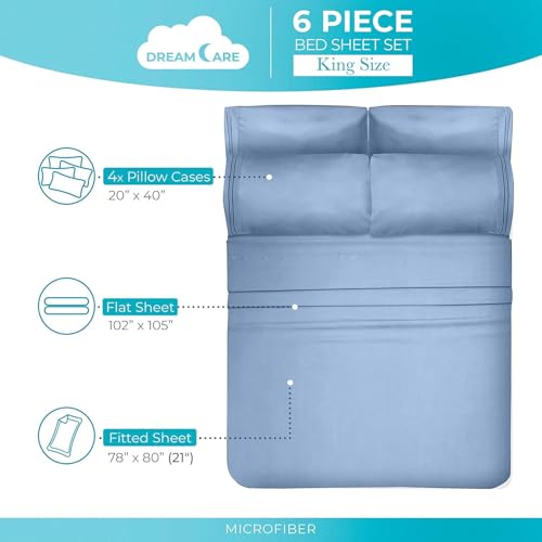 Image of DREAMCARE Full Size Sheets - 6 pcs Breathable Cooling Sheets Full Size Bed | up to 15 inch Deep Pocket Full Sheet Set with Side Pockets - Extra Soft Full Size Bed Sheets - Hotel Luxury Bed Sheets -LightBlue