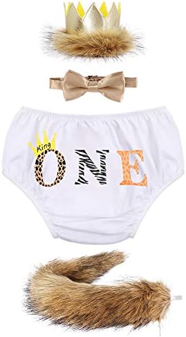 FYMNSI Baby Boy 1st / 2nd Birthday Cake Smash Outfit Wild One Lion Costume Photo Props Crown Tail Bow Tie Suspenders Bloomers Set