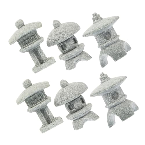 FUNOMOCYA 6pièces Miniature Pavillon Zen pour Décoration De Jardin Et Aquarium Lanternes Rondes Et Carrées Ornement Grès pour Terrarium Et Paysages Miniatures