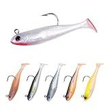 Autumnswan 6Pcs Easy Catch Pre-Rigged Soft Lures,Baits for Bass Fishing - Jig Heads Soft Plastic Walleye Lures,Paddle Tail Swimbaits for Bass, Fishing Bait for Saltwater & Freshwater（Colorful）