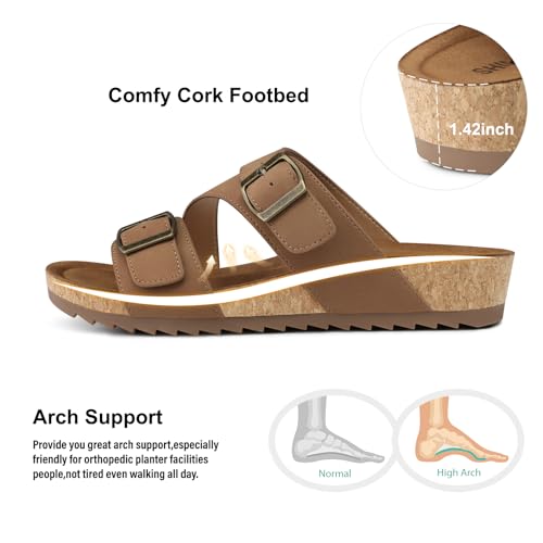 Image of SHIBEVER Comfortable Slides Sandals for Women: Wedge Adjustable Buckle Slip on Slide - Arch Support Open Toe Woman Sandal