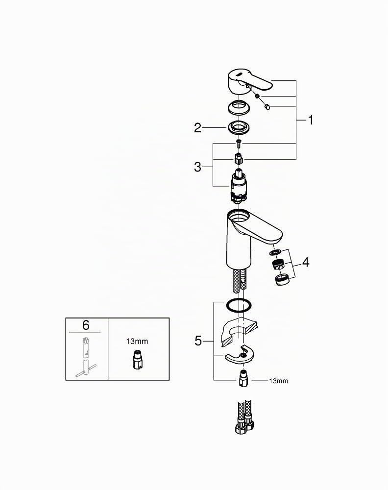 Grohe Start Edge- Grifo de lavabo monomando (vaciador automático, menor consumo de agua, instalación rápida, altura 147mm), cromo, 23344000