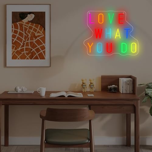 Image of Love What You Do LED Neon Sign, Inspirational Wall Decor with Dimmable USB Powered Neon Light for Bedroom, Living Room, Office, Bar Decor Holiday Birthday Gift