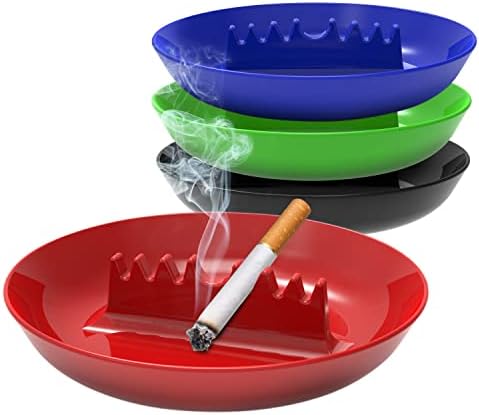 Ashtray for Cigarettes Outdoor Ash Tray Sets Patio Ashtrays: Large Home Plastic Indoor Ash Trays: 7 INCH Round, 4 PACK, Nice 4 Colors Strong Melamine