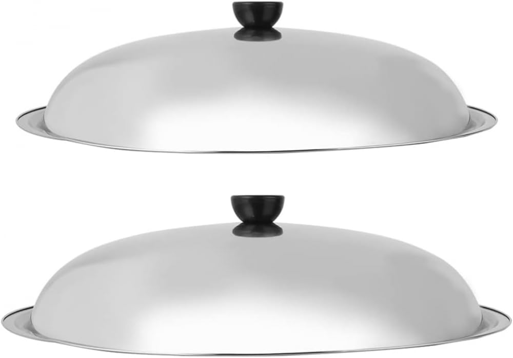 Utensilios de Cocina de Acero Inoxidable Olla para freír Pavo 2 Piezas Tapa de Olla de Acero Inoxidable, Domo Redondo para derretir Queso Tapa para hilvanar Domo de cocina-34cm
