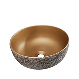 WEYFH Lavabo de encimera de baño Lavabo de baño Lavabo de baño de apartamento de Hotel Lavabo de encimera Redondo Dorado Lavabo de encimera de baño de casa Lavabo de Arte Moderno Basi