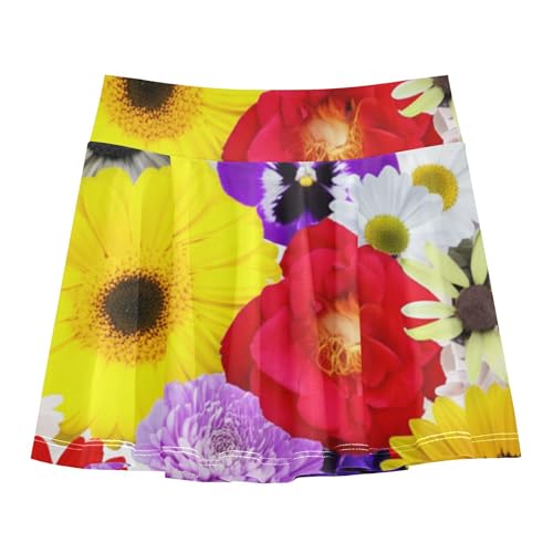 Joisal Breathable Athletic Shorts for Girls Skorts Tennis Skirts Toddler Flowy Skirt Vibrant Colorful Display Flowers 4t