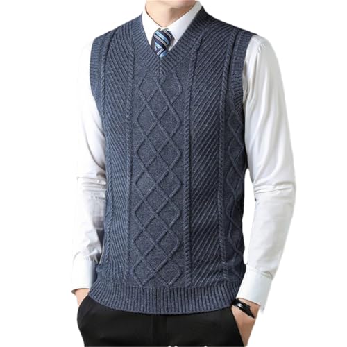 Men's Knitted Sweater Vest V-Neck Cable Knit Sleeveless Solid Color Business Outwear Tops