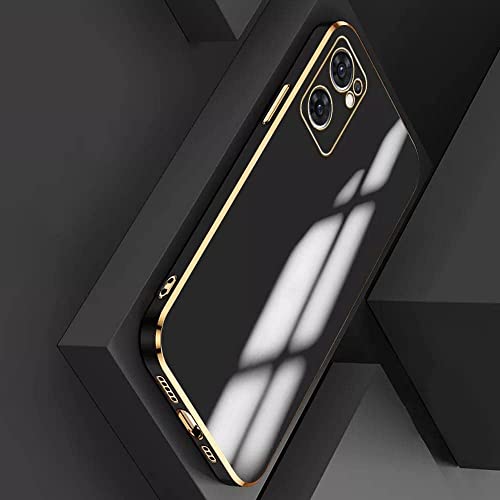 Image of Apurb Store for Oppo Reno 7 5G Plating Square Gold Frame Phone Case Luxury Soft Silicone Back Cover (for Oppo Reno 7 5G, Black)