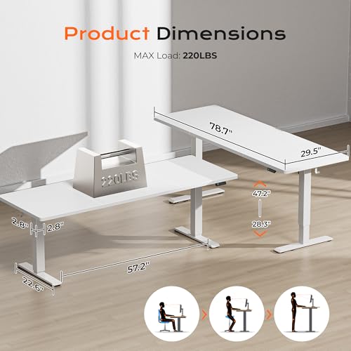 Image of Huuger 78.7'' x 29.5'' Large Electric Standing Desk, Height Adjustable Computer Desk, 29.5 inch Deep Desktop, Stand up Gaming Office Desk with 2 Hooks, 3 Preset Heights, for Home Office, White