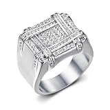 VUIFONGS ICED OUT Ring for men Irregular graphics Rings for Men Smooth Rectangle Hip Hop Radiant Rings for Women Bling Iced Out Jewelry Punk Ring Club Heavy Metal ring Party (13, Silver)