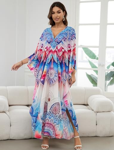 Image of KECVOT Kaftan Dresses for Women Plus Size Batwing Sleeve Caftans Long Bathing Suit Cover Up Maxi Beach Dress Loungewear