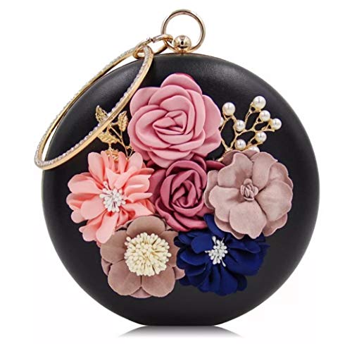 Image of TOOBA Handicraft Women's Round Shape Clutch Bag Purse | Floral Bag, Bridal Purse & Party Handbag Design with Ring Handle - Wedding & Special Occasion Clutch