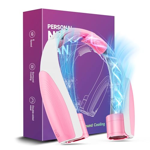 Image of AI Portable Neck Fan with 6 Powerful Speeds, 8000mAh Battery Operated USB-C Rechargeable Fan, Hands-Free 360 Cooling Neck Fan,Twistable,Ultra-Quiet Personal Fan for Women Mother Office Travel(Pink)