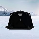 Pop-up-Eisfischerzelt Für 6-10 Personen, Inklusive Regenschutz, Isoliertes Pop-up-Zelt Mit Ofenrohrdurchführung, Saunazelt Mit 2 Türen Und 5 Fenstern, Inklusive Eisankern, 7 M² Innenraum Black