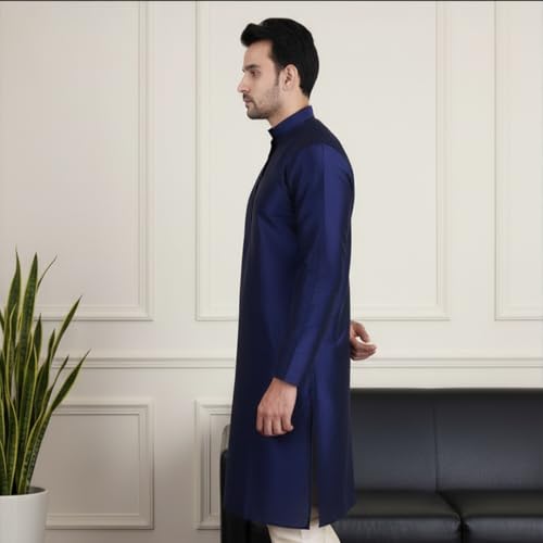 Image of Sadree Men's Silk Blend, Knee Length, Full Sleeve, Mandrin Collor, Solid Style, Attractive Colour, Solid Plain Kurtas
