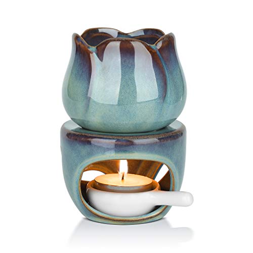 ComSaf Duftlampe für ätherische Öle, mit Teelichtlöffel, Abnehmbarer Aromatherapie-Brenner aus Blauer Keramik, Aroma-Öl-Kerzendiffusor, Duftwachstörtchen für Zuhause, Schlafzimmer, Dekoration