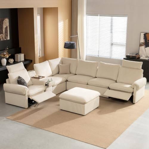 Image of CHIC HOUSE 117 inch 6-Seat Modular Power Reclining Sectional Couch, Beige