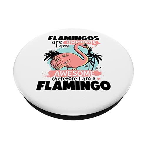 Flamingos are Awesome I Am Awesome Funny Pink Flamingoes PopSockets Swappable PopGrip, Black - Image 2
