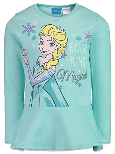 Disney Frozen Elsa Little Girls Fleece Long Sleeve Graphic T-Shirt And Leggings Outfit Set Turquoise/Blue 7 #TOP1