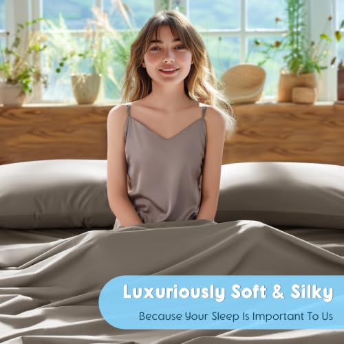 Image of SONORO KATE 1000 Series 100% Egyptian Cotton King Sheet Set,4 Pieces | Soft,Breathable Long Staple,Sateen Weave,Luxury 5-Star Hotel Bed Sheets,16 inch Deep Pocket,Taupe