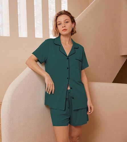 Image of Ekouaer Womens Pajamas Set Soft Classic Notch Collar Bride Pjs Comfy Short Sleeve Sleepwear Loungewear