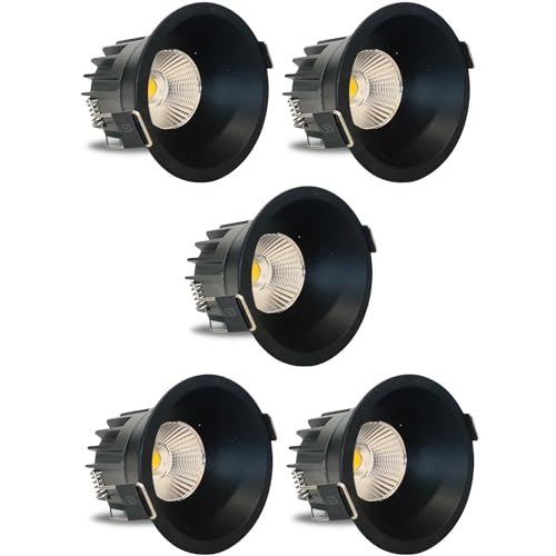 Image of D'Mak 12W Black Body LED Deep COB Light | Recessed LED Ceiling Light for Indoor Lighting (Natural White, Pack of 5)
