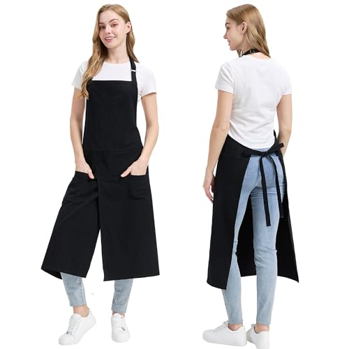 Molaxhome Geteilte Schürze mit Taschen Unisex-Töpfer-Schürze mit Verstellbarem Riemen für die Küche Keramik Schwarz