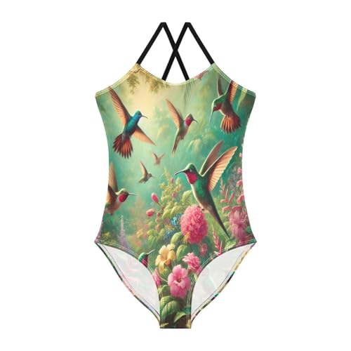Flowers Hummingbirds Bathing Suits for Girls Swimsuit Summer Beach Swimwear One Piece Swimsuits