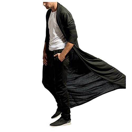 Men's Long Cardigan Open Front Drape Cape Overcoat Lightweight Hooded Sweater Overcoat (XXL, Black)