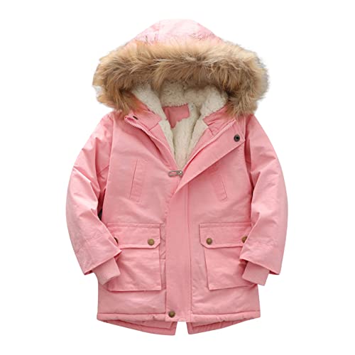 Toddler Girls Warm Winter Long Parka Sherpa Lined Jacket with Faux Fur Hooded Kids Thicken Wool Windproof Jacket Coat