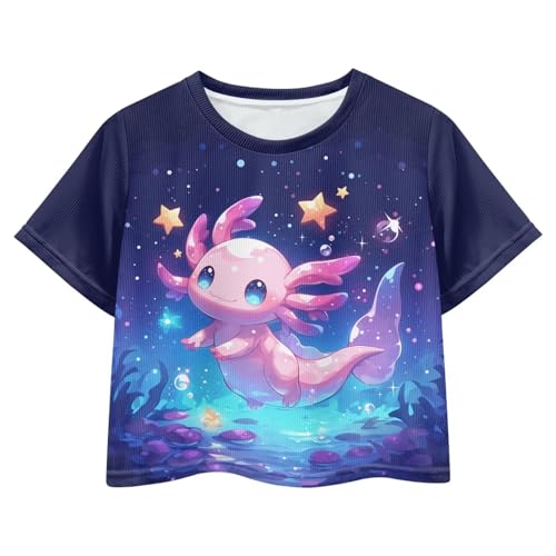 Image of Girls Summer Crop Top Outfits Short Sleeve T Shirts Kids Cute Clothes Tees Blouse