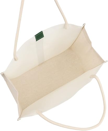 Miniatura 8 de TOPTIE Bolsa de mano blanca en blanco con asa, bolsa de playa de lona de yute, bolsa de regalo para fiestas