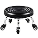 Kalolary Tabouret Pivotant à Roulettes Réglable Avec Siège Rond Base en Métal Robuste Petit Tabouret Bas Cuir Sur Roulettes pour Salon Massage, Coiffure, Spa, Thérapie Tatouage (Sans Dossier, Noir)