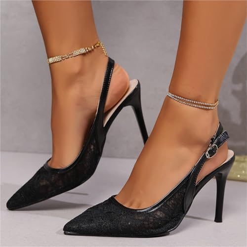 Mesh Lace Kitten Heels for Women, Comfortable Pointed Toe Slip on Slingback Pumps for Wedding Office or Date Night Dress Up2