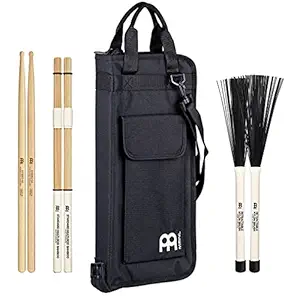Meinl Percussion Professional Drumstick Bag Bundle with Hybrid 5A Sticks, Bamboo Multi-Rods and Retractable Nylon Brushes, Black, Standard (MSBDL)
