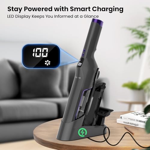 Image of Sweepcent Handheld Vacuum Cordless, 24Kpa Car Vacuum with Brushless Motor, Charging Dock, Rechargeable, 1.5lbs Portable Handheld Vacuum with 2-Speed for Home /Car /Pet (Purple)