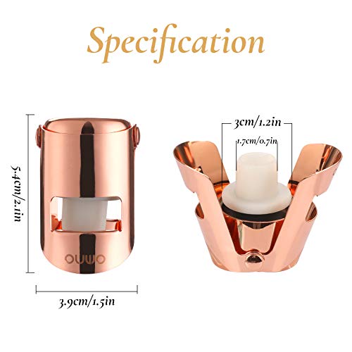 Stainless Steel Champagne/Sparkling Wine stopper by OUWO, Superior Leak-Proof Bubble Retaining Ability, No Spill. Designed for Champagne, Rose or Other Types of Sparkling Wine (2 Pack of Rose Gold)
