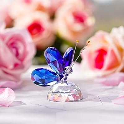 H&D Blue Crystal Flying Butterfly with Crystal Base Figurine Collection Cut Glass Ornament Statue Animal Collectible Paperweight