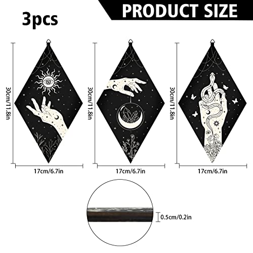 CRASPIRE Wooden Wall Decorations Boho 3pcs Black Wooden Pendulum Board Hand Sun Eye Moon Crystal Snake Wall Hanging Ornament Rhombus Wall Art with Tarot Patterns for Witchcraft Wiccan Altar Supplies - Image 2
