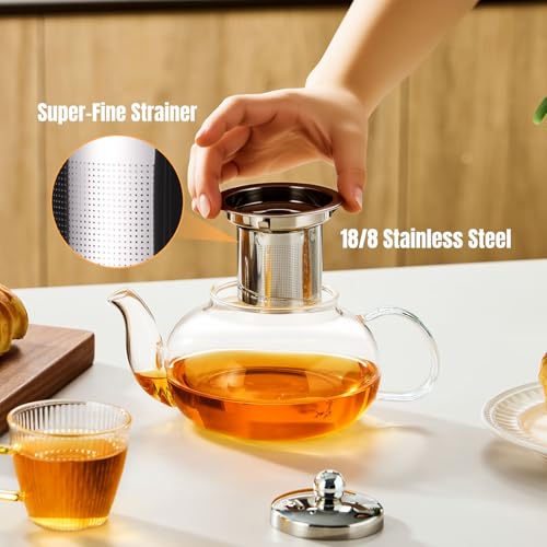 Image of Baalaka Glass Teapot Stovetop 20 OZ /600ml, Tea pot with Removable 18 /8 Stainless Steel Infuser, Borosilicate Clear Tea Kettle, Teapot Blooming and Loose Leaf Tea Maker Tea Brewer for Camping, Travel