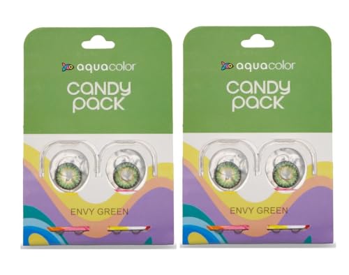 Aqua Color Candy pack Daily Contact Lenses, Zero Power, Pack of 2 (2, Envy Green)
