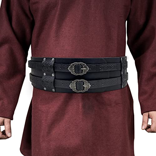 JAOYU Viking Renaissance Men's Medieval Belt - Celtic Leather Cosplay Knight Wide Faux Leather Belt
