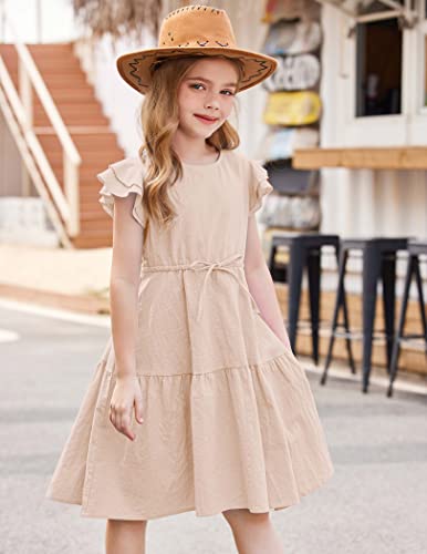 Arshiner Toddler Cotton Linen Dress Summer Casual Party Double-Ruffle Sleeves Dresses 2-6Y3