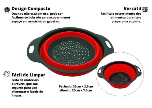 Escorredor Multiuso Dobrável de Silicone Vermelho e Preto 25cm - YPN08- Yangzi