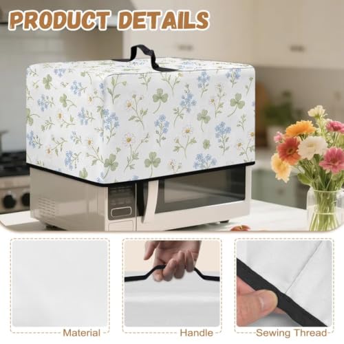 Image of Microwave Oven Dust Cover, Stain-Resistant Kitchen Electrical Appliance Cover for Home Decorations, L, 20.9 x 15.7 x 12.4 Inches, Daisy Flower Blue White