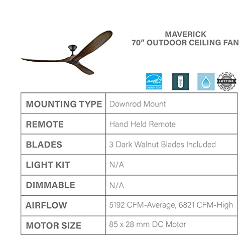 Monte Carlo 3MAVR70BK Maverick Max Energy Star 70'' Outdoor Ceiling Fan with Remote Control, 3 Balsa Wood Blades, Matte Black thumbnail 5