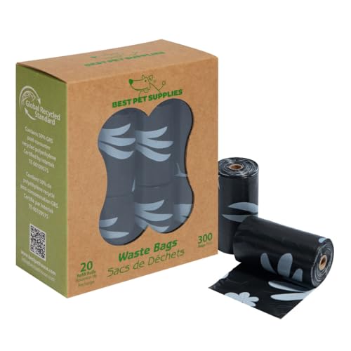 Image of Best Pet Supplies Poop Bags for Dogs, 50% Post-Consumer Recycled Content dog waste bags on rolls, fits all poop bag holders for leashes - Black, 300 Count, Unscented