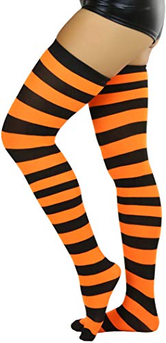 Image of ToBeInStyle Women's Vibrant Horizontal Wide Striped Thigh High Stockings